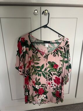 Pink Floral Tie-Front Blouse